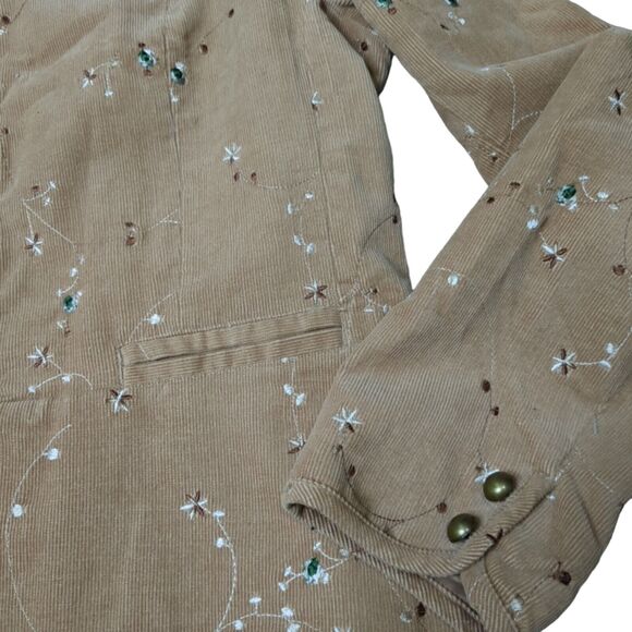 Relativity Corduroy Camel Brown Jacket Size XL Pockets Lined Zip Embroidered - Picture 2 of 5